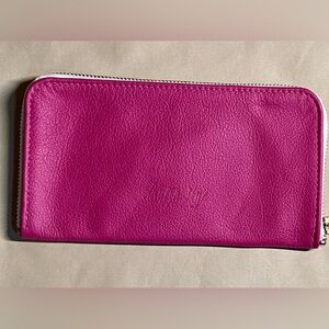 Fuchsia Leather Zip Pouch